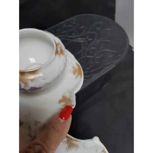 D& C Limoges Delinieves & Cie French Dresser Tray Purple Pansies porcelain Gold - Picture 7 of 8